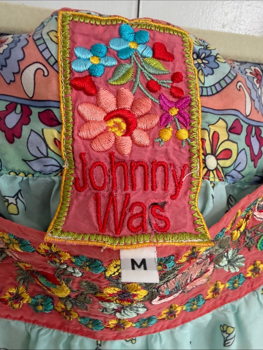 Johnny Was Floral Embroidered Square Neck Silk Boho Top, SIZE M, See Description - Picture 2 of 6